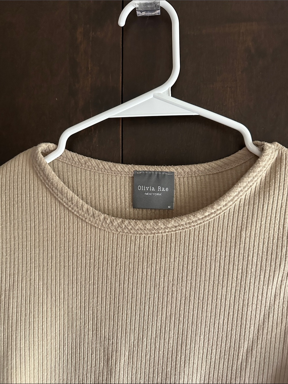 Olivia Rae Neutral Ribbed Long-Sleeve Crop Top - Picture 3 of 6